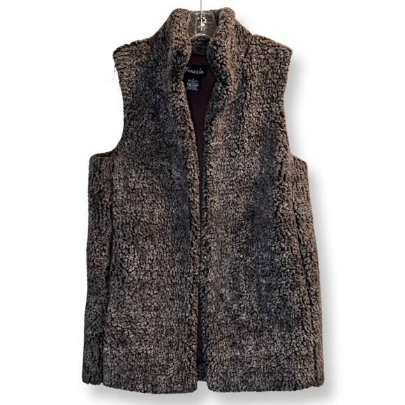 Frazzle Women's Brown Gray No Iron Open Front Faux Fur Vest Size Small - Picture 1 of 5